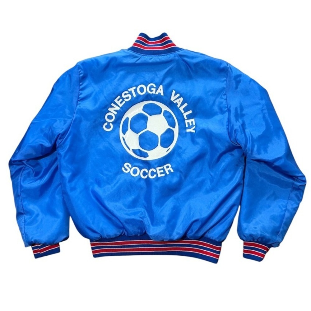 Vintage 80s Birdie Conestoga Valley Soccer Coach Satin Bomber Button Up Jacket
